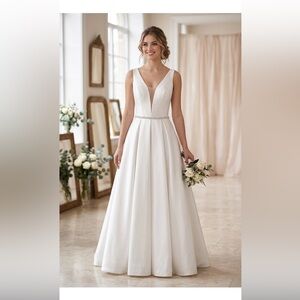 Elegant White Satin Dress with Rhinestone Detail